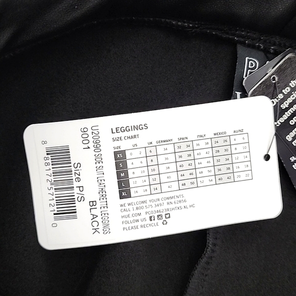 NWT HUE Women Black Faux Leather Pull On Stretch Skinny Pant Elastic Waist Sz XS - Picture 7 of 10